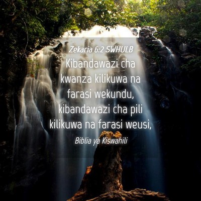 Picture 04 - Zekaria 6:2 SWHULB - Kibandawazi cha kwanza kilikuwa na farasi - Bible Verse Picture