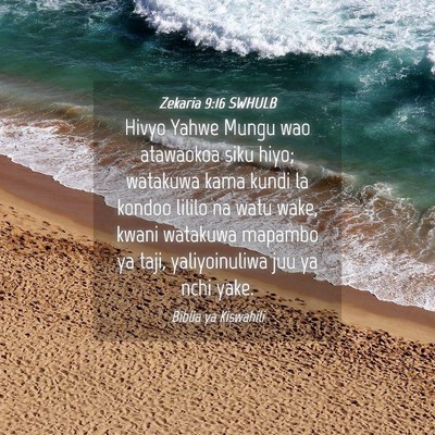 Picture 04 - Zekaria 9:16 SWHULB - Hivyo Yahwe Mungu wao atawaokoa siku hiyo; - Bible Verse Picture