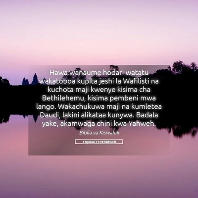Picture 05 - 1 Nyakati 11:18 SWHULB - Hawa wanaume hodari watatu wakatoboa kupita jeshi - Bible Verse Picture