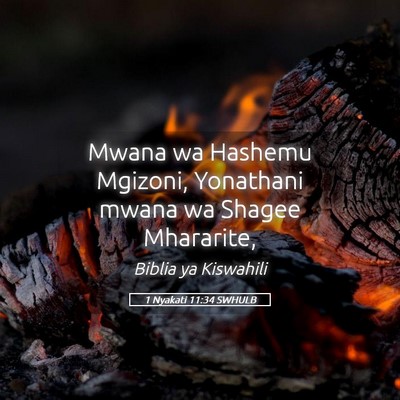 Picture 05 - 1 Nyakati 11:34 SWHULB - Mwana wa Hashemu Mgizoni, Yonathani mwana wa - Bible Verse Picture