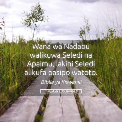 Picture 05 - 1 Nyakati 2:30 SWHULB - Wana wa Nadabu walikuwa Seledi na Apaimu, lakini - Bible Verse Picture