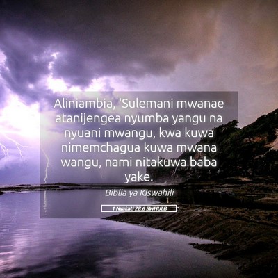 Picture 05 - 1 Nyakati 28:6 SWHULB - Aliniambia, 'Sulemani mwanae atanijengea nyumba - Bible Verse Picture