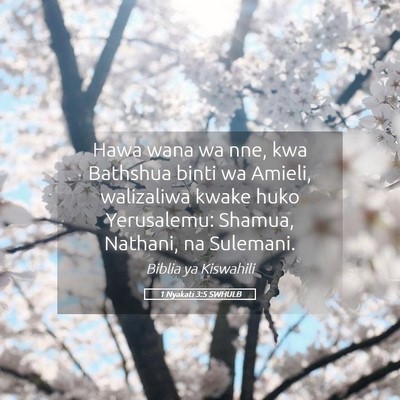 Picture 05 - 1 Nyakati 3:5 SWHULB - Hawa wana wa nne, kwa Bathshua binti wa Amieli, - Bible Verse Picture