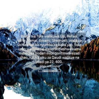Picture 05 - 1 Nyakati 7:2 SWHULB - Wana wa Tola walikuwa Uzi, Refaia, Yerie, Yamai, - Bible Verse Picture