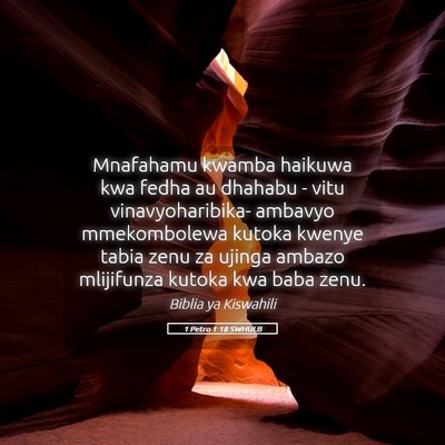 Picture 05 - 1 Petro 1:18 SWHULB - Mnafahamu kwamba haikuwa kwa fedha au dhahabu - - Bible Verse Picture