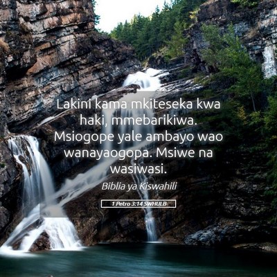 Picture 05 - 1 Petro 3:14 SWHULB - Lakini kama mkiteseka kwa haki, mmebarikiwa. - Bible Verse Picture