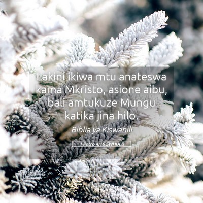 Picture 05 - 1 Petro 4:16 SWHULB - Lakini ikiwa mtu anateswa kama Mkristo, asione - Bible Verse Picture