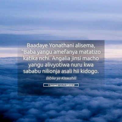 Picture 05 - 1 Samweli 14:29 SWHULB - Baadaye Yonathani alisema, “Baba yangu amefanya - Bible Verse Picture