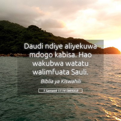 Picture 05 - 1 Samweli 17:14 SWHULB - Daudi ndiye aliyekuwa mdogo kabisa. Hao wakubwa - Bible Verse Picture