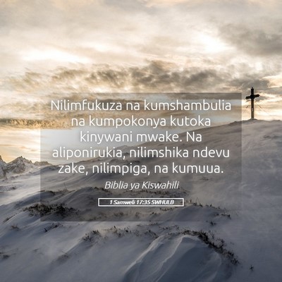 Picture 05 - 1 Samweli 17:35 SWHULB - Nilimfukuza na kumshambulia na kumpokonya kutoka - Bible Verse Picture
