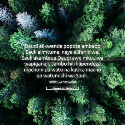 Picture 05 - 1 Samweli 18:5 SWHULB - Daudi alikwenda popote ambapo Sauli alimtuma, - Bible Verse Picture
