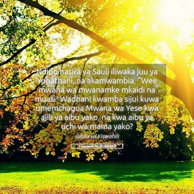 Picture 05 - 1 Samweli 20:30 SWHULB - Ndipo hasira ya Sauli iliwaka juu ya Yonathani, - Bible Verse Picture