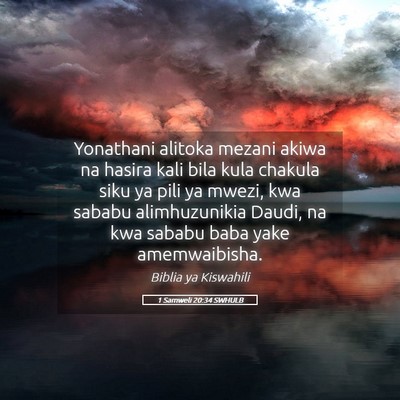 Picture 05 - 1 Samweli 20:34 SWHULB - Yonathani alitoka mezani akiwa na hasira kali - Bible Verse Picture