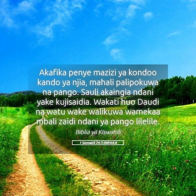 Picture 05 - 1 Samweli 24:3 SWHULB - Akafika penye mazizi ya kondoo kando ya njia, - Bible Verse Picture