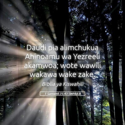 Picture 05 - 1 Samweli 25:43 SWHULB - Daudi pia alimchukua Ahinoamu wa Yezreeli - Bible Verse Picture