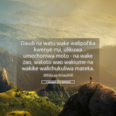 Picture 05 - 1 Samweli 30:3 SWHULB - Daudi na watu wake walipofika kwenye mji, ulikuwa - Bible Verse Picture