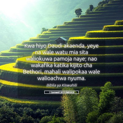 Picture 05 - 1 Samweli 30:9 SWHULB - Kwa hiyo Daudi akaenda, yeye na wale watu mia - Bible Verse Picture