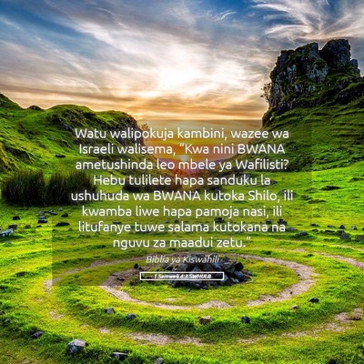 Picture 05 - 1 Samweli 4:3 SWHULB - Watu walipokuja kambini, wazee wa Israeli - Bible Verse Picture