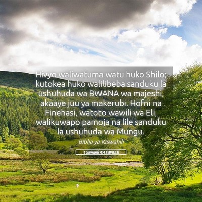 Picture 05 - 1 Samweli 4:4 SWHULB - Hivyo waliwatuma watu huko Shilo; kutokea huko - Bible Verse Picture