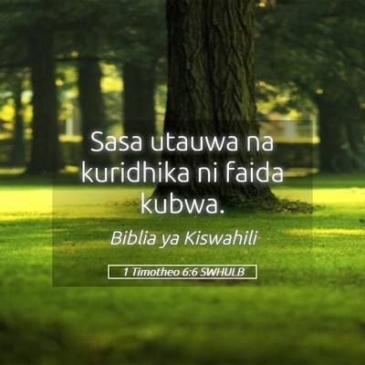 Picture 05 - 1 Timotheo 6:6 SWHULB - Sasa utauwa na kuridhika ni faida - Bible Verse Picture