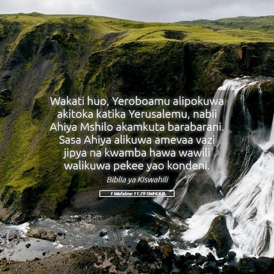 Picture 05 - 1 Wafalme 11:29 SWHULB - Wakati huo, Yeroboamu alipokuwa akitoka katika - Bible Verse Picture