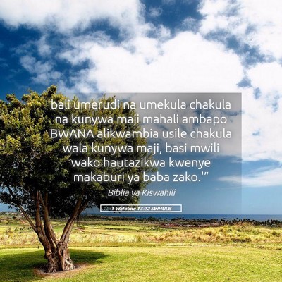 Picture 05 - 1 Wafalme 13:22 SWHULB - bali umerudi na umekula chakula na kunywa maji - Bible Verse Picture