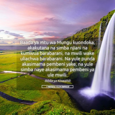 Picture 05 - 1 Wafalme 13:24 SWHULB - Baada ya mtu wa Mungu kuondoka, akakutana na - Bible Verse Picture