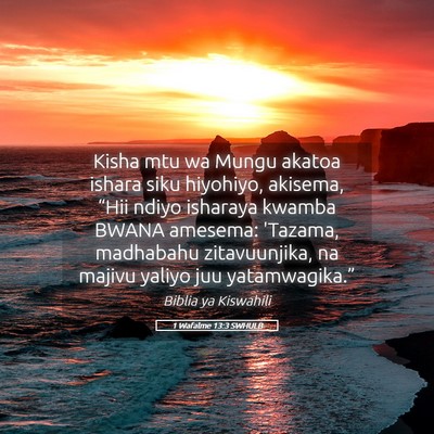 Picture 05 - 1 Wafalme 13:3 SWHULB - Kisha mtu wa Mungu akatoa ishara siku hiyohiyo, - Bible Verse Picture