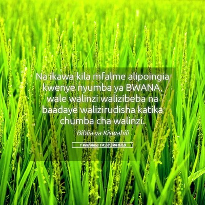 Picture 05 - 1 Wafalme 14:28 SWHULB - Na ikawa kila mfalme alipoingia kwenye nyumba ya - Bible Verse Picture