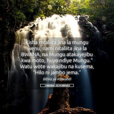 Picture 05 - 1 Wafalme 18:24 SWHULB - Kisha mtaliita jina la mungu wenu, nami nitaliita - Bible Verse Picture