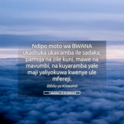 Picture 05 - 1 Wafalme 18:38 SWHULB - Ndipo moto wa BWANA ukashuka ukairamba ile - Bible Verse Picture