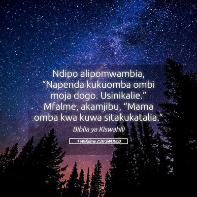 Picture 05 - 1 Wafalme 2:20 SWHULB - Ndipo alipomwambia, “Napenda kukuomba ombi moja - Bible Verse Picture