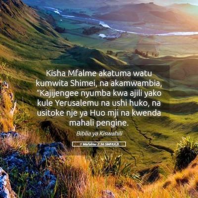 Picture 05 - 1 Wafalme 2:36 SWHULB - Kisha Mfalme akatuma watu kumwita Shimei, na - Bible Verse Picture