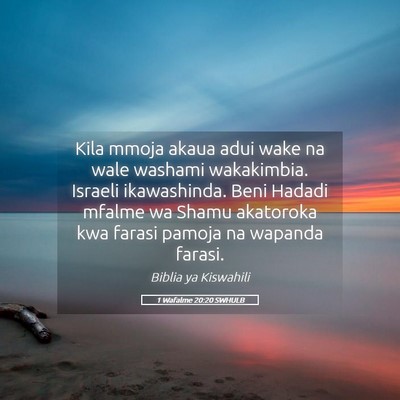 Picture 05 - 1 Wafalme 20:20 SWHULB - Kila mmoja akaua adui wake na wale washami - Bible Verse Picture