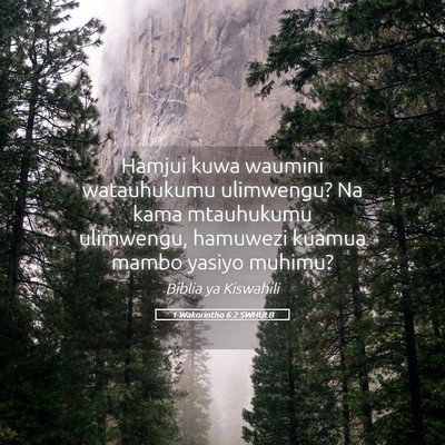 Picture 05 - 1 Wakorintho 6:2 SWHULB - Hamjui kuwa waumini watauhukumu ulimwengu? Na - Bible Verse Picture
