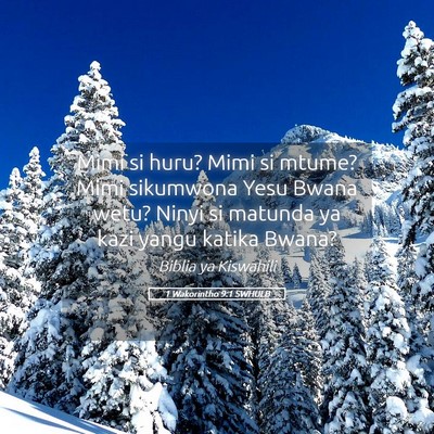 Picture 05 - 1 Wakorintho 9:1 SWHULB - Mimi si huru? Mimi si mtume? Mimi sikumwona Yesu - Bible Verse Picture