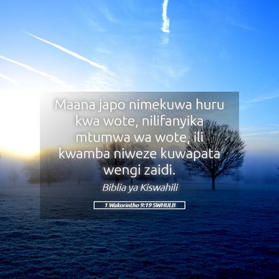 Picture 05 - 1 Wakorintho 9:19 SWHULB - Maana japo nimekuwa huru kwa wote, nilifanyika - Bible Verse Picture