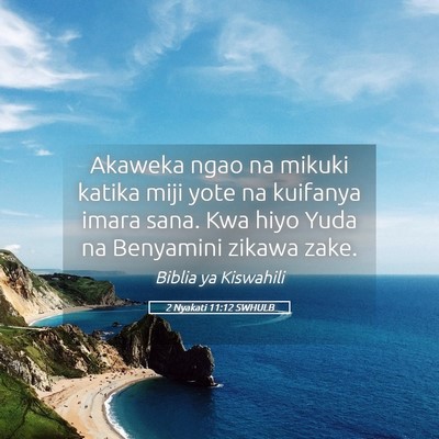Picture 05 - 2 Nyakati 11:12 SWHULB - Akaweka ngao na mikuki katika miji yote na - Bible Verse Picture