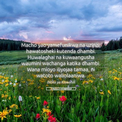 Picture 05 - 2 Petro 2:14 SWHULB - Macho yao yamefunikwa na uzinzi; hawatosheki - Bible Verse Picture