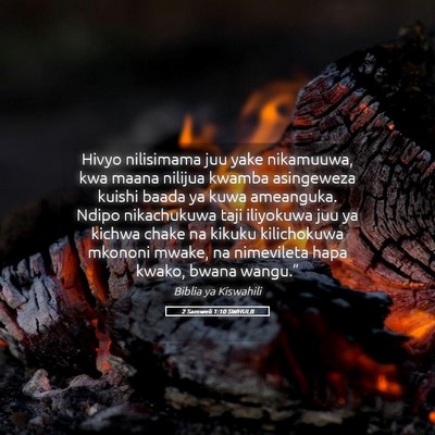 Picture 05 - 2 Samweli 1:10 SWHULB - Hivyo nilisimama juu yake nikamuuwa, kwa maana - Bible Verse Picture