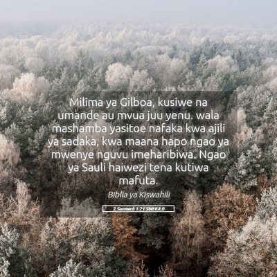 Picture 05 - 2 Samweli 1:21 SWHULB - Milima ya Gilboa, kusiwe na umande au mvua juu - Bible Verse Picture