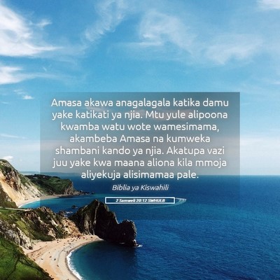 Picture 05 - 2 Samweli 20:12 SWHULB - Amasa akawa anagalagala katika damu yake katikati - Bible Verse Picture