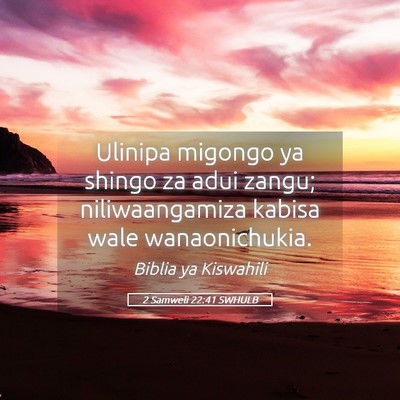 Picture 05 - 2 Samweli 22:41 SWHULB - Ulinipa migongo ya shingo za adui zangu; - Bible Verse Picture