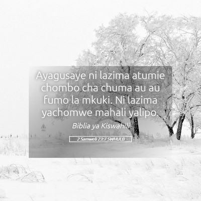 Picture 05 - 2 Samweli 23:7 SWHULB - Ayagusaye ni lazima atumie chombo cha chuma au au - Bible Verse Picture