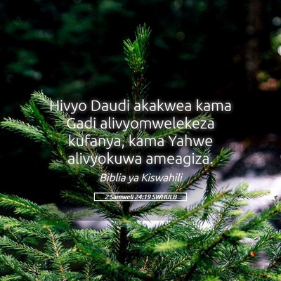 Picture 05 - 2 Samweli 24:19 SWHULB - Hivyo Daudi akakwea kama Gadi alivyomwelekeza - Bible Verse Picture