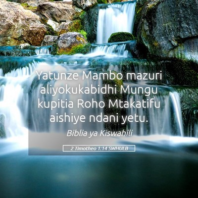 Picture 05 - 2 Timotheo 1:14 SWHULB - Yatunze Mambo mazuri aliyokukabidhi Mungu kupitia - Bible Verse Picture