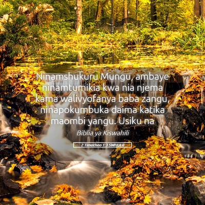 Picture 05 - 2 Timotheo 1:3 SWHULB - Ninamshukuru Mungu, ambaye ninamtumikia kwa nia - Bible Verse Picture