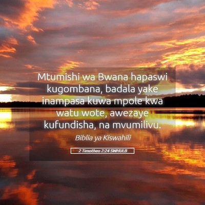 Picture 05 - 2 Timotheo 2:24 SWHULB - Mtumishi wa Bwana hapaswi kugombana, badala yake - Bible Verse Picture