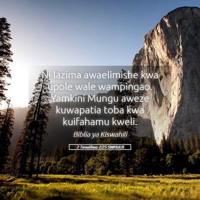 Picture 05 - 2 Timotheo 2:25 SWHULB - Ni lazima awaelimishe kwa upole wale wampingao. - Bible Verse Picture
