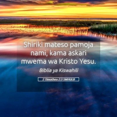 Picture 05 - 2 Timotheo 2:3 SWHULB - Shiriki mateso pamoja nami, kama askari mwema wa - Bible Verse Picture
